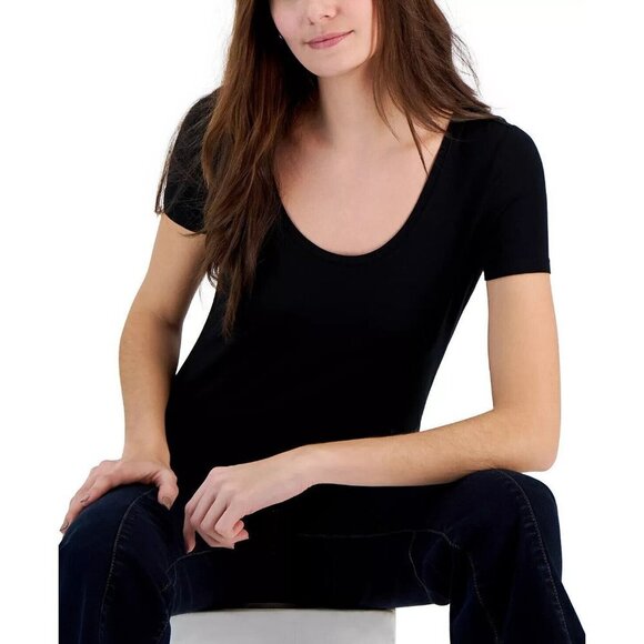 INC INTERNATIONAL CONCEPTS Women's Scoop-Neck T-Shirt in Deep Black Size… - Picture 1 of 1